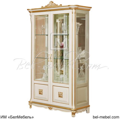 Шкаф-витрина 2д Алези Люкс П1.349.0.19 Слоновая кость с золочением