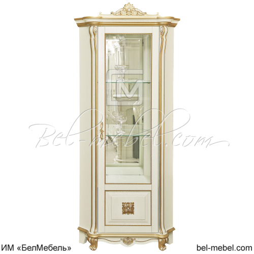 Шкаф угловой Алези Люкс П1.349.0.13 Слоновая кость с золочением