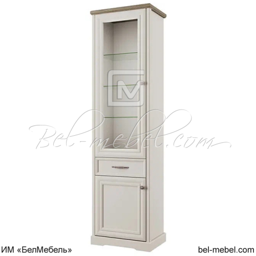 Шкаф с витриной 1V1D1S TOSCANA NEW Персидский жемчуг + Дуб каньон