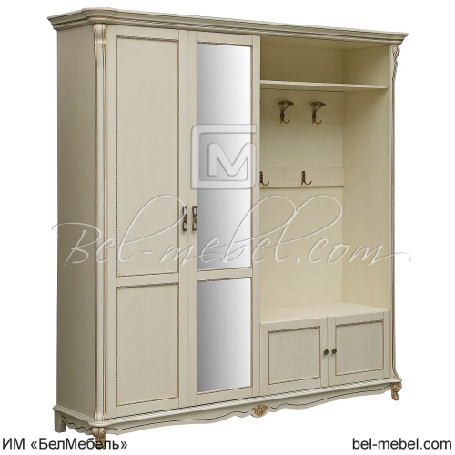 Шкаф комбинированный Алези 2з (прихожая) Слоновая кость с золочением