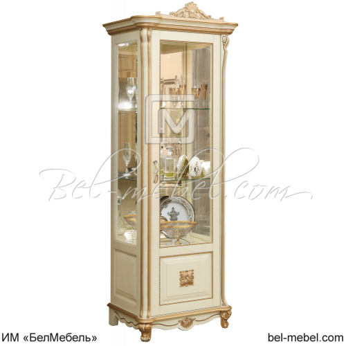 Шкаф-витрина Алези Люкс П1.349.0.08 Слоновая кость с золочением