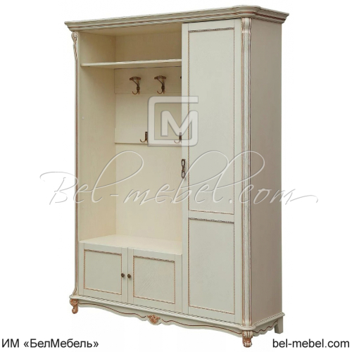 Шкаф комбинированный Алези 1-01 (прихожая) Слоновая кость с золочением
