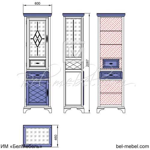 Шкаф с витриной "Софи" эскиз 109