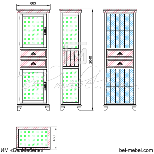 Шкаф с витриной "Винтаж" СКМ-006-57-01