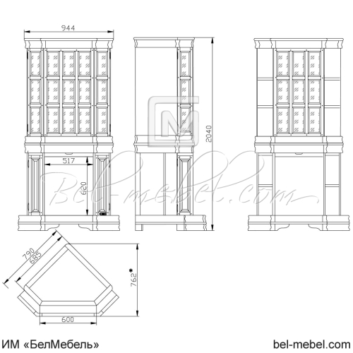 Шкаф с витриной угловой "Маэстро" СКМ-002-29-01 (портал камина)