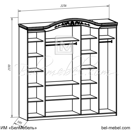 Шкаф для одежды 5-дв Валерия Форест Деко внутреннее устройство