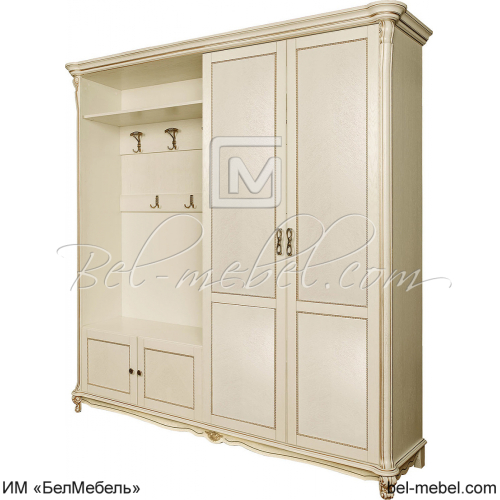 Шкаф комбинированный Алези 2-01 (прихожая) Слоновая кость с золочением