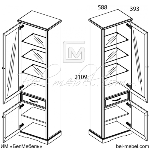 TOSCANA NEW, Шкаф с витриной 1V1D1S