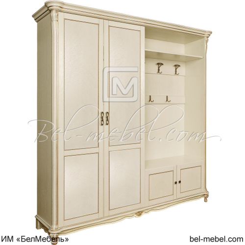 Шкаф комбинированный Алези 2 (прихожая) Слоновая кость с золочением