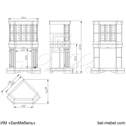 Шкаф с витриной угловой "Маэстро" СКМ-002-29 (портал камина)