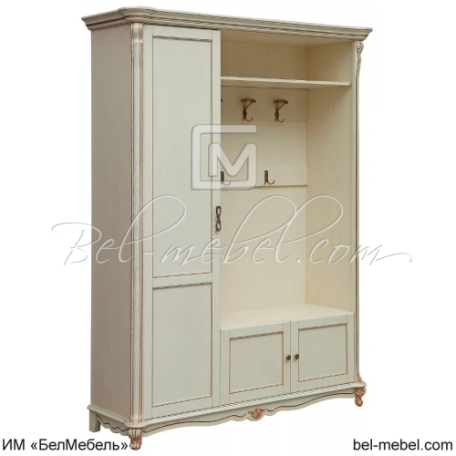 Шкаф комбинированный Алези 1 (прихожая) Слоновая кость с золочением