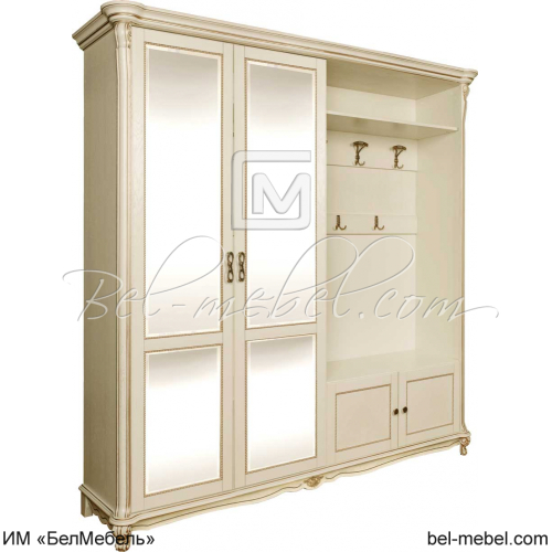 Шкаф комбинированный Алези 22з (прихожая) Слоновая кость с золочением