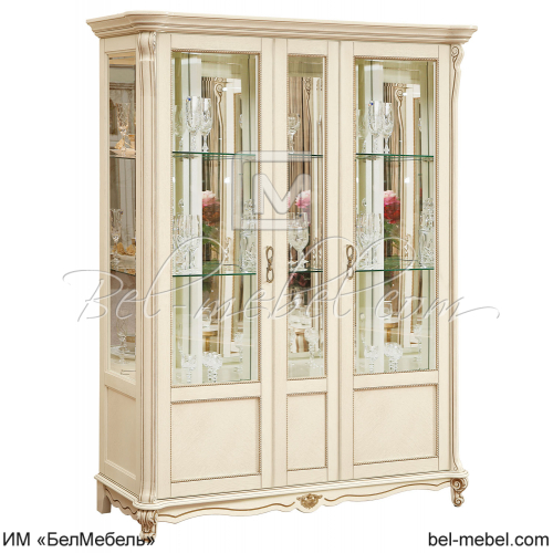 Шкаф-витрина 3д Алези П1.350.0.05 Слоновая кость с золочением
