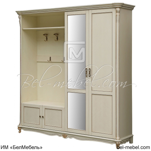 Шкаф комбинированный Алези 2з-01 (прихожая) Слоновая кость с золочением