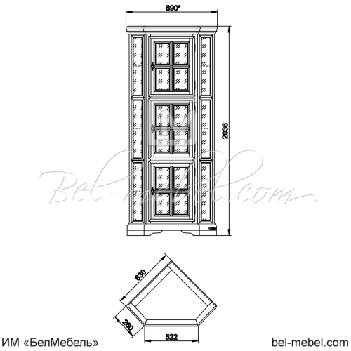 Шкаф с витриной угловой "Сальвина" СКМ-003-52