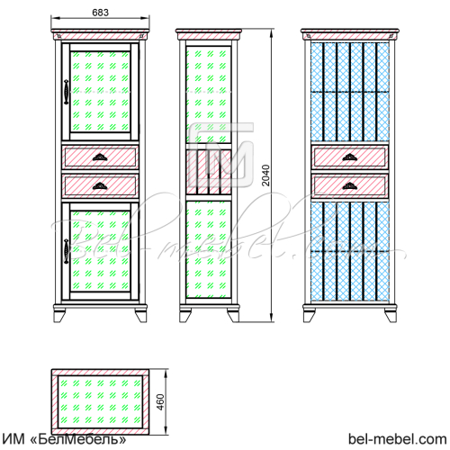 Шкаф с витриной "Винтаж" СКМ-006-57