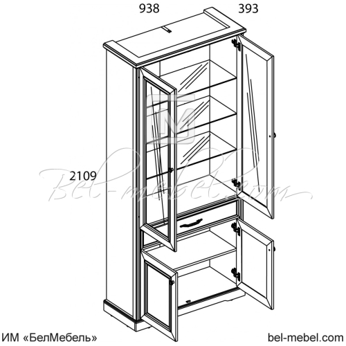 TOSCANA NEW, Шкаф с витриной 2V2D1S