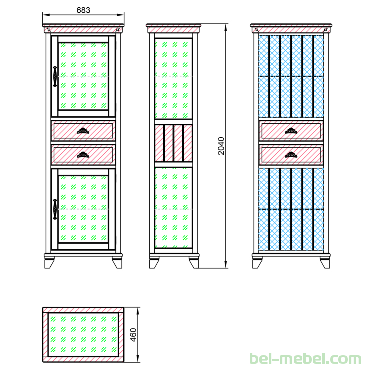 Шкаф с витриной "Винтаж" СКМ-006-57