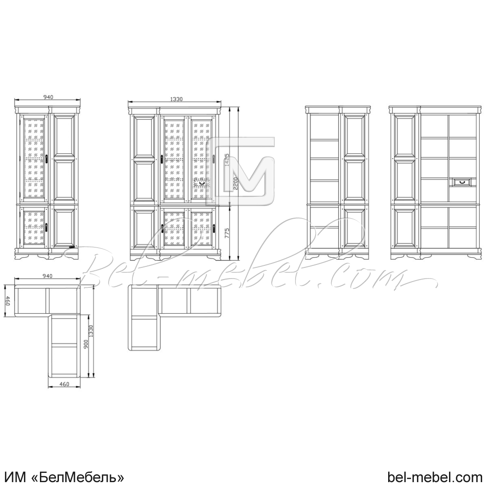 Шкаф для книг угловой "Маэстро" эскиз 167
