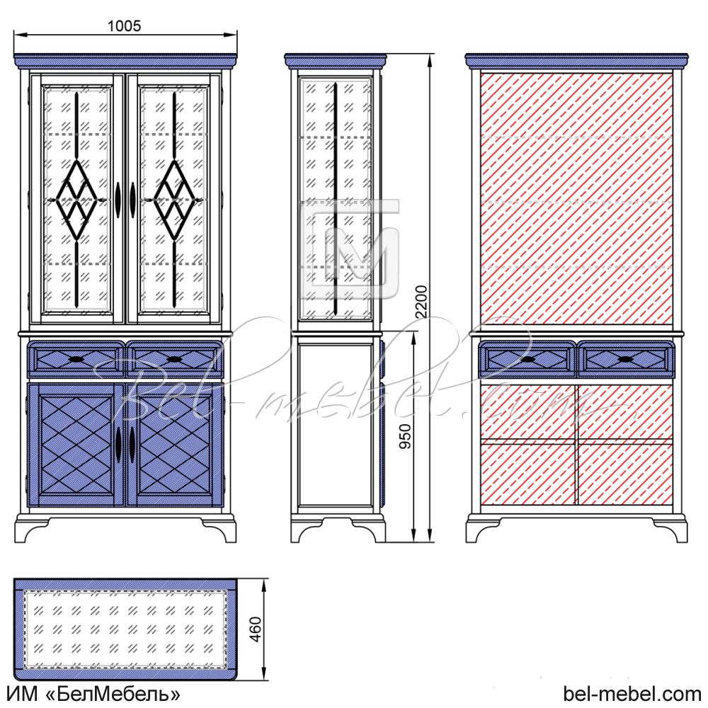 Шкаф с витриной "Софи" эскиз 115