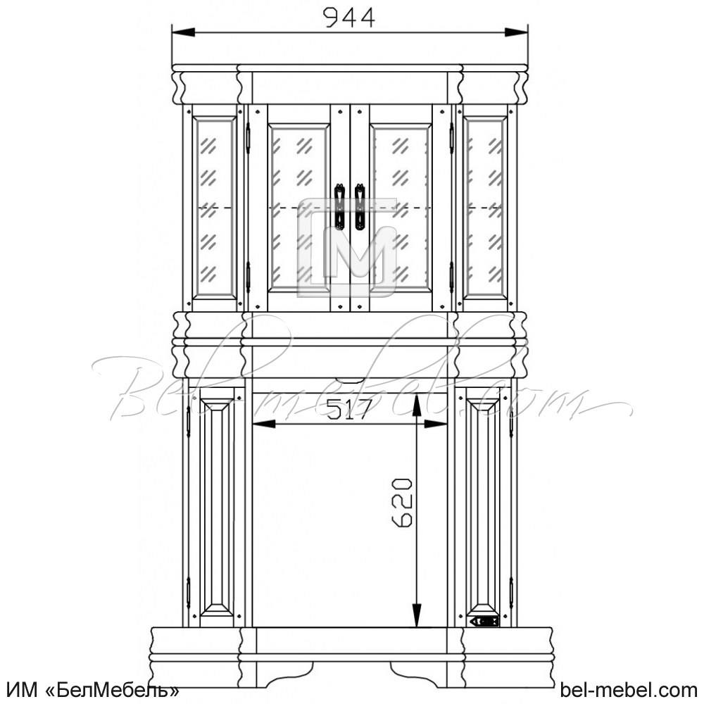 Шкаф с витриной угловой "Маэстро" эскиз 104 (портал камина)