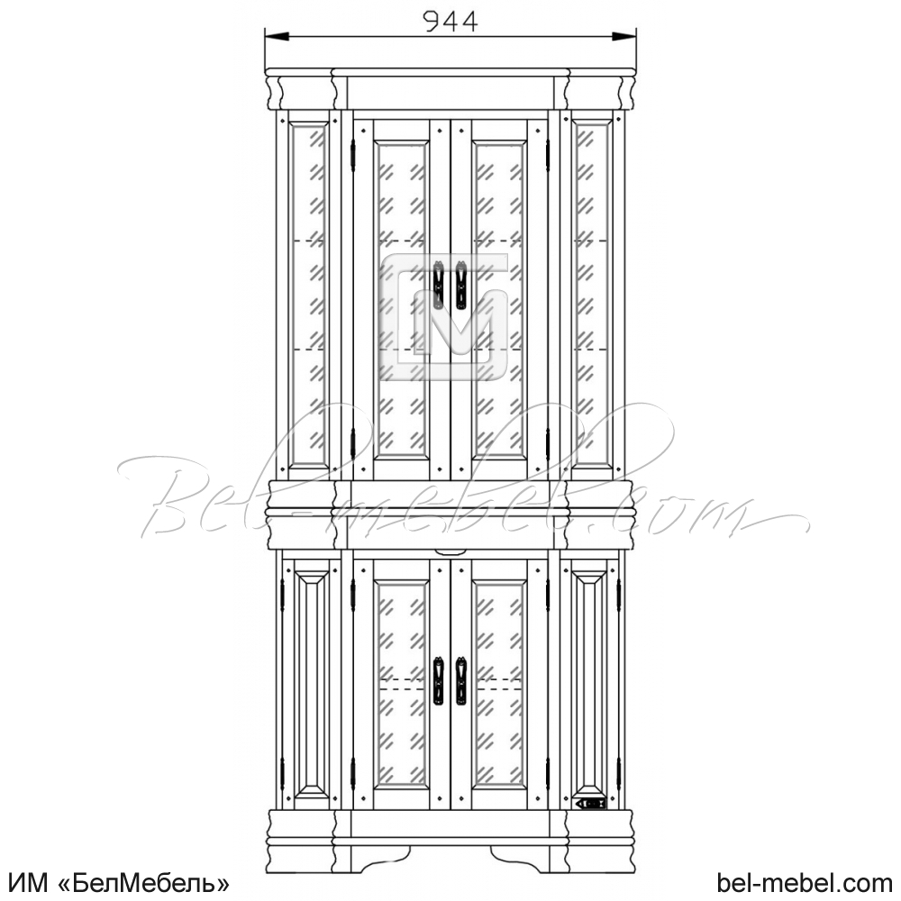 Шкаф с витриной угловой "Маэстро" эскиз 110