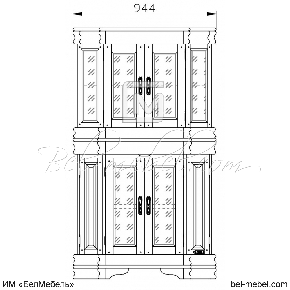 Шкаф с витриной угловой "Маэстро" эскиз 106