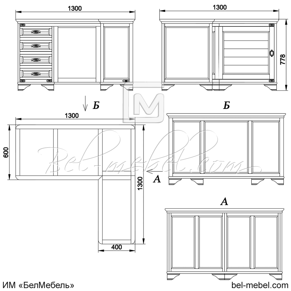 Стол письменный угловой "Марина" эскиз 140