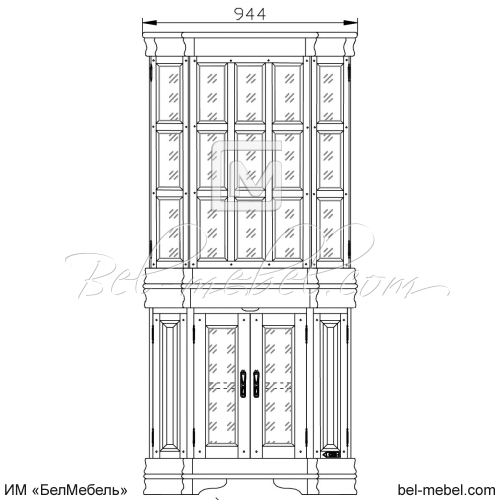 Шкаф с витриной угловой "Маэстро" эскиз 109