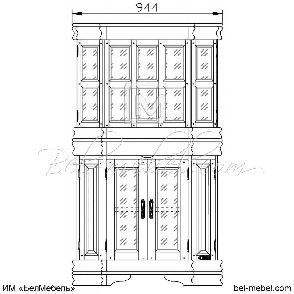 Шкаф с витриной угловой "Маэстро" эскиз 105